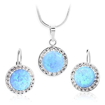 JSB Bijoux Stříbrná souprava Opálky Blue zdobené křišťálovými kameny Swarovski® (Ag925/1000; 3,11 g) - Dárková sada šperků