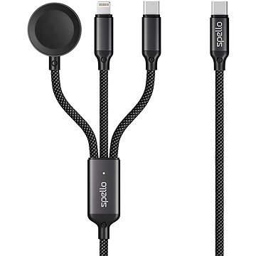 

Spello 3v1 kabel USB-C na USB-C, Lightning a Apple Watch 1,2m - černý