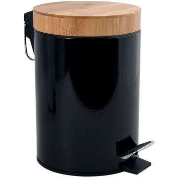 

MSV pedálový odpadkový koš Aza, černý, ocel, bambusové víko, 3 l
