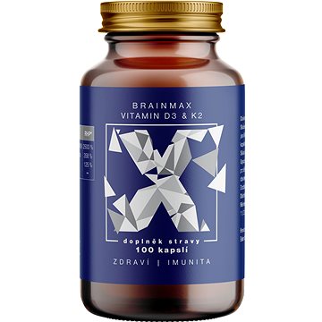 

BrainMax Vitamin D3 & K2, 5000 IU / K2 jako MK7 150 mcg, 100 kapslí