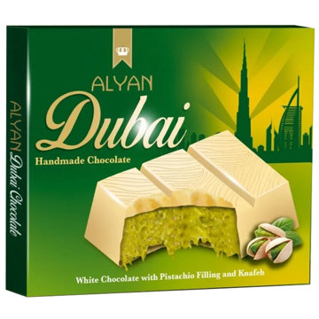 

Alyan Dubajská bílá čokoláda s pistáciovou náplní a kunafou 100 g