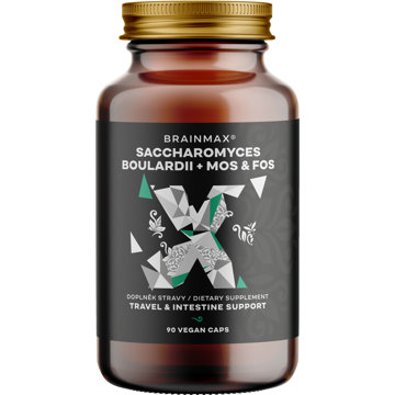 

BrainMax Saccharomyces boulardii, Cestovní probiotika s MOS & FOS, 90 rostlinných kapslí