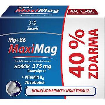 

Zdrovit MaxiMag Hořčík 375 mg + B6 40 % zdarma 70 tobolek