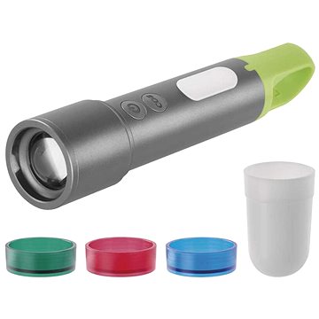 

EMOS LED + COB LED nabíjecí kovová svítilna s fokusem a barevnými difuzory P3118