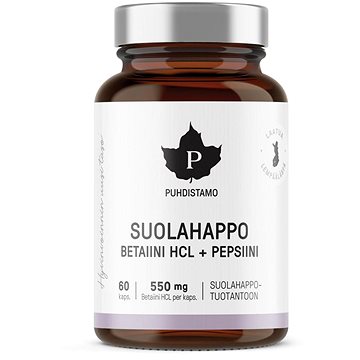 

Puhdistamo Betain HCL 60 kapslí (Suolahappo)