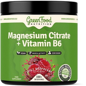 

GreenFood Nutrition Magnesium Citrate + Vitamin B6 150 g, juicy raspberry