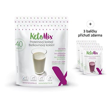 KetoMix Proteinový koktejl Čokoláda, vanilka a jahoda 1200 g (40 porcí) - Proteinový drink