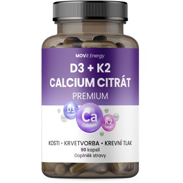 

MOVit Energy Vitamin D3 1000 IU + K2 75 mcg + Vápník Citrát, 90 kapslí