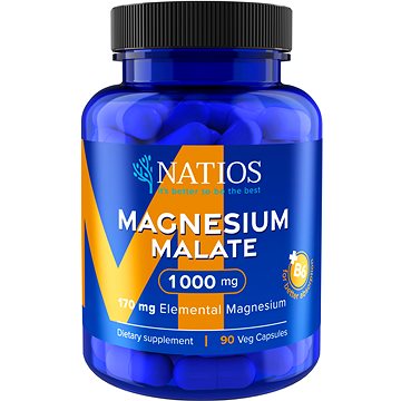 

NATIOS Magnesium Malate 1000 mg + B6, 90 veg. kapslí, (elem. hořčík 170 mg)