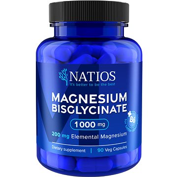 

NATIOS Magnesium Bisglycinate 1000 mg + B6, 90 veg. kapslí, (elem. hořčík 200 mg)