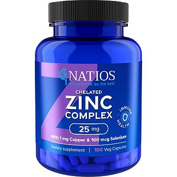 

NATIOS Zinc Chelated Complex, Zinek, selen a měď, 25 mg, 100 veganských kapslí