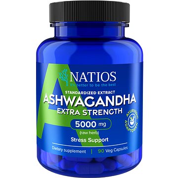 

NATIOS Ashwagandha Extract, 5000 mg, Extra Strength, 90 veganských kapslí