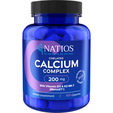 

NATIOS Chelated Calcium Complex, Vápník s vitamíny D3 a K2 MK-7, 200 mg, 100 kapslí