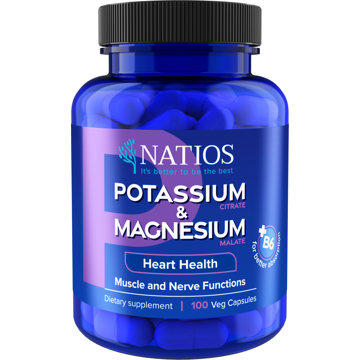 

NATIOS Potassium & Magnesium, Draslík citrát a hořčík malát, 100 veganských kapslí