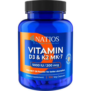 

NATIOS Vitamin D3 & K2 (MenaQ7 MK-7), 5000 IU & 200 mcg, 100 kapslí