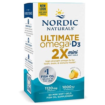 

Nordic Naturals Ultimate Omega 2×mini s vitamínem D3, 1120 mg, citrón, 60 softgelových kapslí
