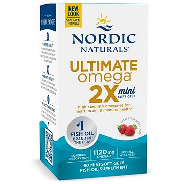 

Nordic Naturals Ultimate Omega 2×mini, 1120 mg, jahoda, 60 softgelových kapslí