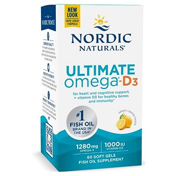 

Nordic Naturals Ultimate Omega-D3 1280 mg, citrón, 60 softgel kapslí