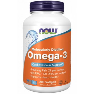 

NOW Foods Omega-3 molekulárně destilované, 200 softgel kapslí
