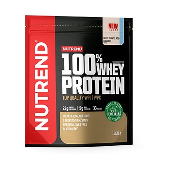 

Nutrend 100% Whey Protein 1000 g, bílá čokoláda + kokos