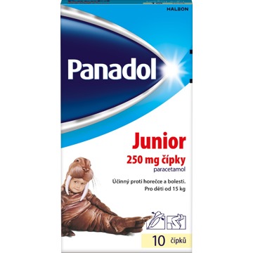 

Panadol Junior 250 mg, čípky ke snížení horečky u dětí 10 ks