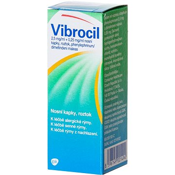 

Vibrocil 2,5 mg/ml+0,25 mg/ml, nosní kapky při léčbě rýmy 15 ml