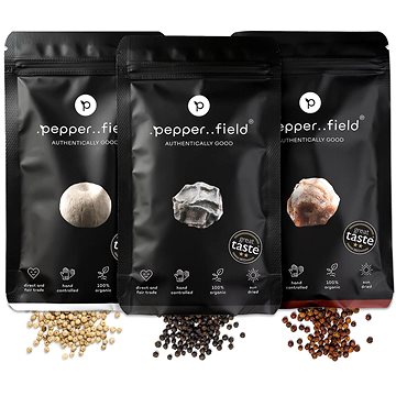 

.pepper..field Kampotský pepř černý, červený a bílý (3 × 50 g)
