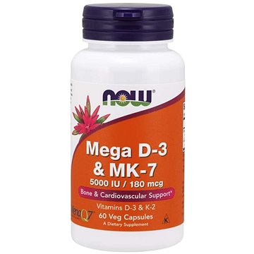 

Now® Foods Mega D3 & MK-7, Vitamín d3 5000 IU & Vitamín K2 180 ug, 60 kapslí
