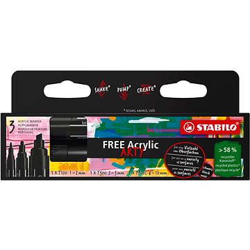 

STABILO FREE Acrylic, černý - balení 3 ks se 3 různými hroty T100, T300, T800C