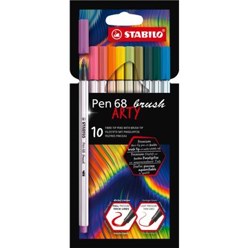 

STABILO Pen 68 brush s flexibilním štětcovým hrotem, pouzdro 10 barev