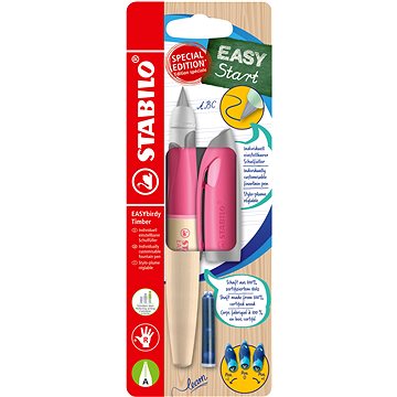 

STABILO EASYbirdy Timber pro praváky, hrot pro začátečníky, bombička v balení, růžové