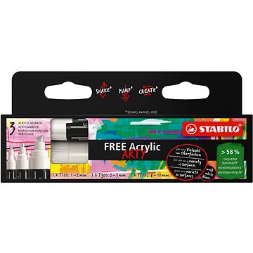 

STABILO FREE Acrylic, bílé - sada 3 ks s různými hroty (T100, T300, T800C)