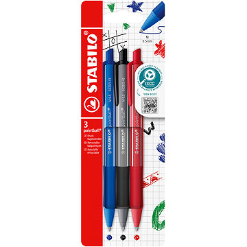 STABILO pointball colorful, modré, černé a červené - sada 3 ks