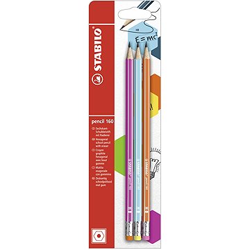 STABILO pencil 160 s pryží HB růžová, modrá, oranžová - balení 3 ks