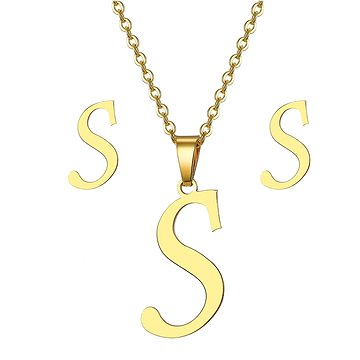 

STYLE4 Dárková sada šperků písmeno S, zlatá ocel