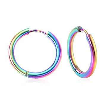 

STYLE4 Náušnice - otevírací kroužky 14 mm, duhová ocel