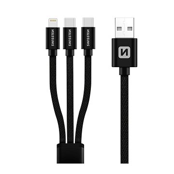 

Swissten Textile 3in1 datový kabel 1.2 m černý