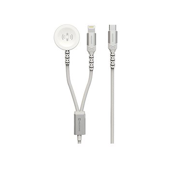 

Swissten opletený magnetický kabel 2v1 pro Apple Watch a Lightning, USB-C 1.2 m bílý