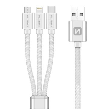 

Swissten textilní datový kabel 3 v 1 MFi 1.2m bílý
