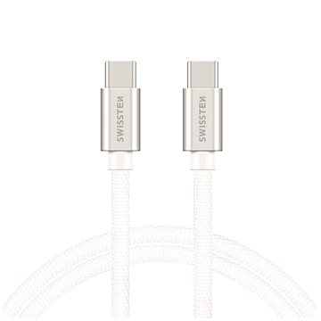 Swissten textilní datový kabel USB-C/USB-C 2m stříbrný