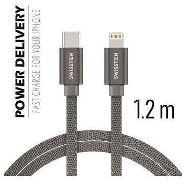 

Swissten textilní datový kabel USB-C/Lightning 2m stříbrný