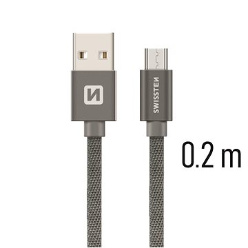 Swissten textilní datový kabel micro USB 0.2m šedý - Datový kabel