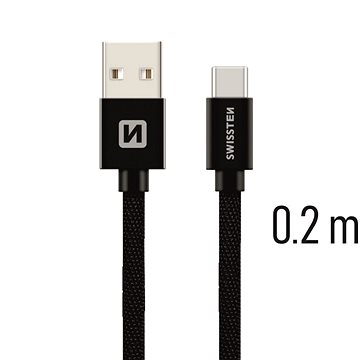 

Swissten textilní datový kabel USB-C 0.2m černý