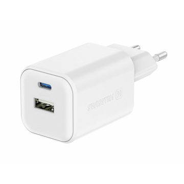 

Swissten síťový adaptér GaN 1x USB-C 45W PD + 1x USB-A 18W QC bílý