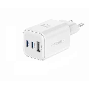 

Swissten síťový adaptér GaN 2x USB-C 65W PD + 1x USB-A 18W QC bílý