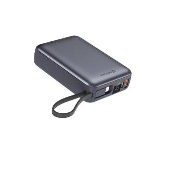 

Swissten 20000 mAh s integrovanými kabely USB-C a Lightning vesmírně stříbrná