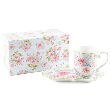

Home Elements Porcelánový hrnek 360 ml s podtáckem, Růže