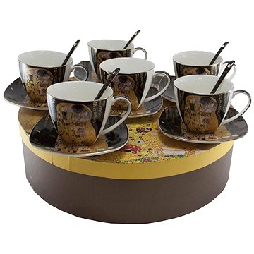 

Home Elements Sada 6 ks - šálky 250 ml s podšálky a lžičkami, Klimt, Polibek tmavý