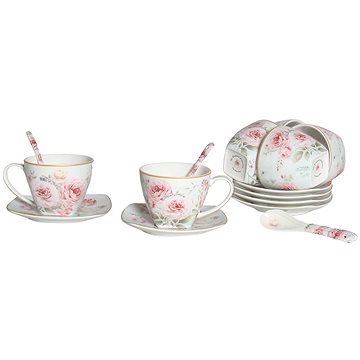 

Home Elements Sada 6 kusů šálků 250 ml s podšálky a lžičkami, Růže