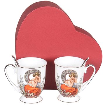 

Home Elements Sada dvou porcelánových šálků 280 ml se lžičkami, Mucha světlý
